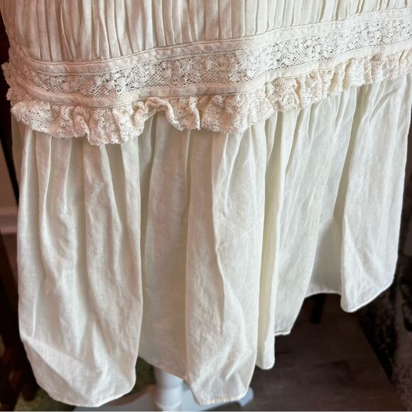 Rebecca Taylor Ruched Lace Cotton Dress Ivory Size 10 Sleeveless Mini Dress - Picture 5 of 10
